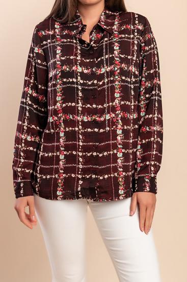 Tričko plus size s kostkovaným potiskem, vínové