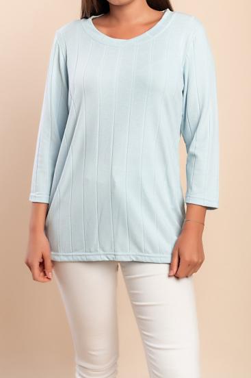 Top plus size s 3/4 rukávy, světle modrý