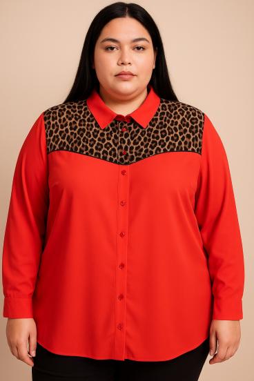 Halenka plus size s leopardím potiskem, červená