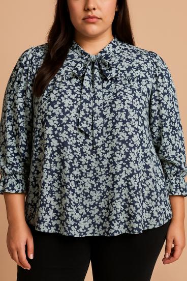 Halenka plus size s květinovým potiskem, modrá