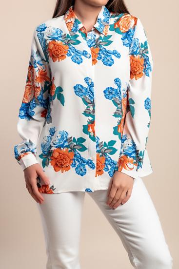 Halenka plus size s květinovým potiskem, bílá
