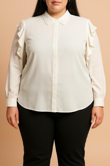 Halenka plus size s volánky, bílá