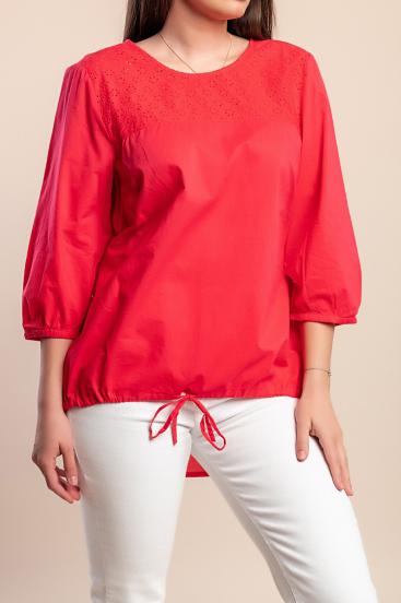 Halenka plus size s dírkovaným vzorem, korálová