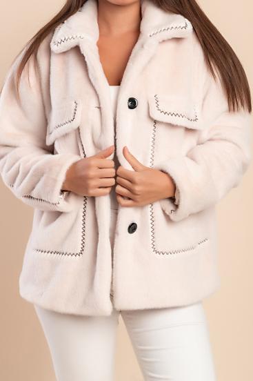 Kabát krátký plus size, krémový