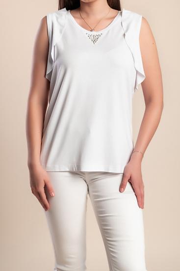 Halenka bez rukávů plus size s ozdobným detailem, bílá