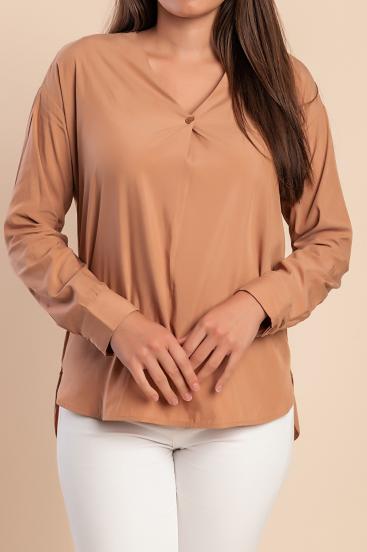Halenka s výstřihem do "V", camel