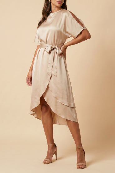 Elegantní midi šaty s výřezy Thiena, barva champagne