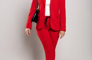 Elegantní kalhotový kostým Estrena, červený