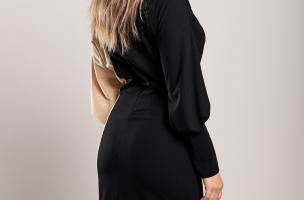 Elegantní midi šaty s geometrickým potiskem, černá a béžová