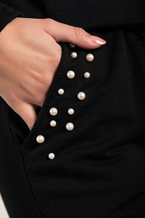 Tepláková souprava s kapucí a perličkami Tinsely, černá