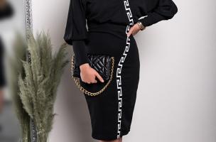 Elegantní midi šaty s geometrickým potiskem, černé