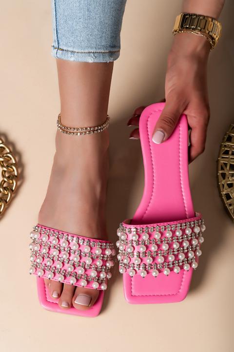 Sandály s ozdobnými korálky, světle růžové