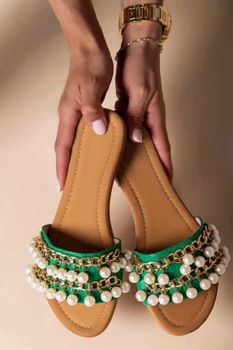 Pantofle s ozdobnými detaily Goiania, zelené