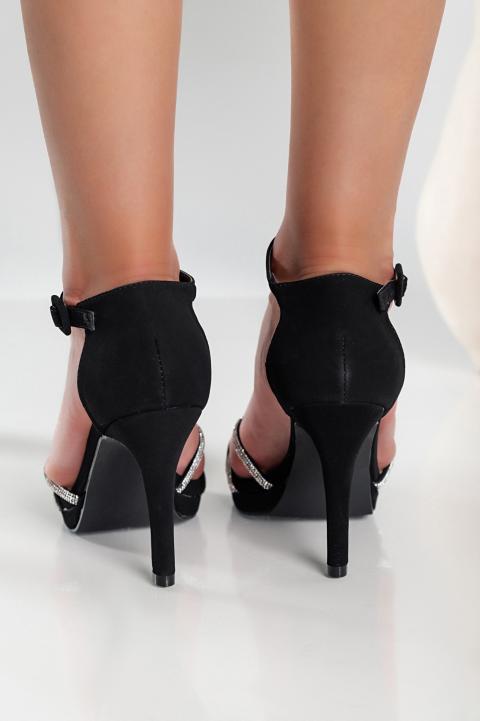 Sandály na vysokém podpatku s kamínky, černé