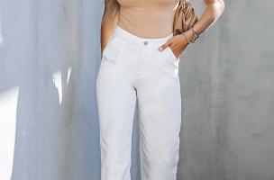 Dlouhé kalhoty s vysokým pasem, bílé