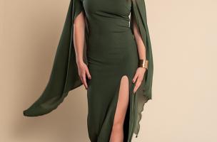 Elegantní dlouhé šaty Ileana, olivové