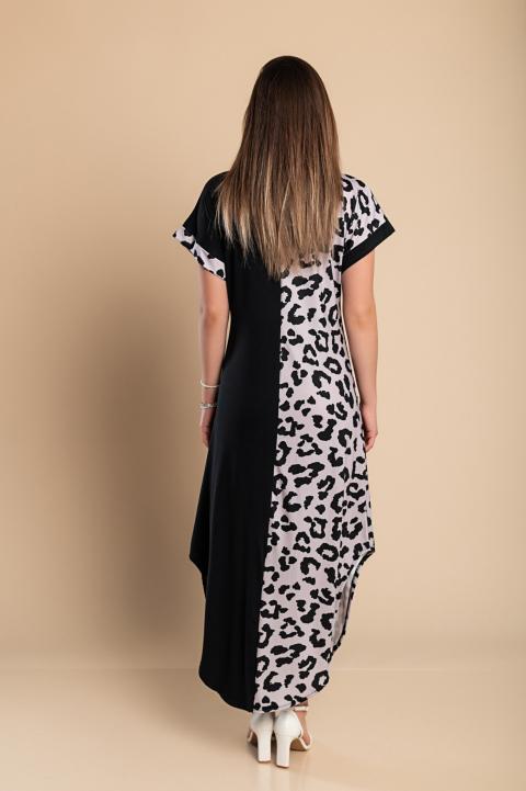Elegantní maxi šaty s leopardím potiskem, černé