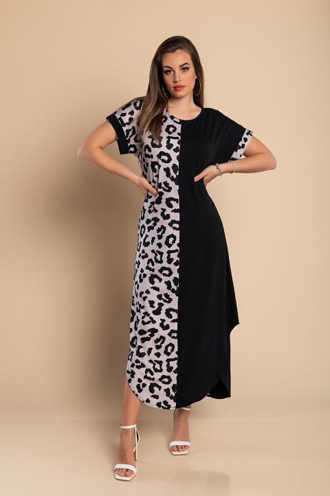 Elegantní maxi šaty s leopardím potiskem, černé
