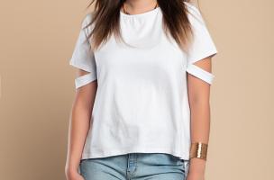 Asymetrické tričko s krátkými rukávy Vebtura, bílé