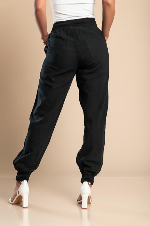 Módní dlouhé kalhoty s kapsami a gumou v pase Amory, černé