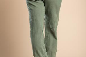 Módní dlouhé kalhoty s kapsami a gumou v pase Amory, olivové