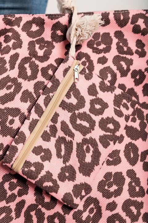 Plážová taška s leopardím potiskem, světle růžová