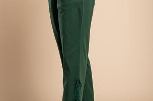 Elegantní bavlněné kalhoty s krajkou, olivová