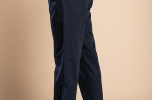 Elegantní bavlněné kalhoty s krajkou, tmavě modré