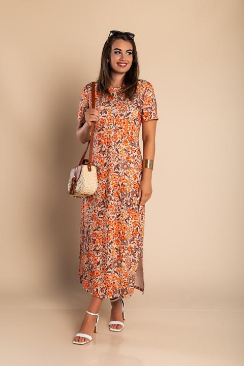Maxi šaty s květinovým potiskem, oranžové