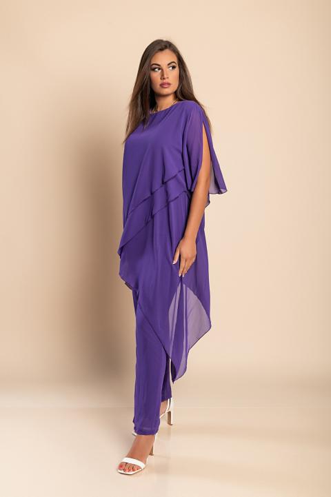 Komplet elegantní průsvitné tuniky a dlouhých kalhot Claudette, fialová