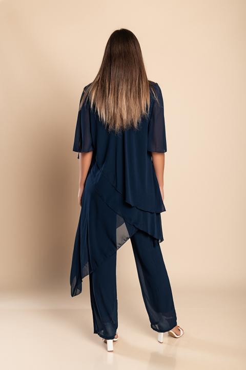Set elegantní průsvitné tuniky a dlouhých kalhot Claudette, tmavě modrá