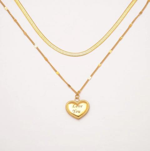 Náhrdelník s přívěskem ve tvaru srdce, ART541, zlatá barva