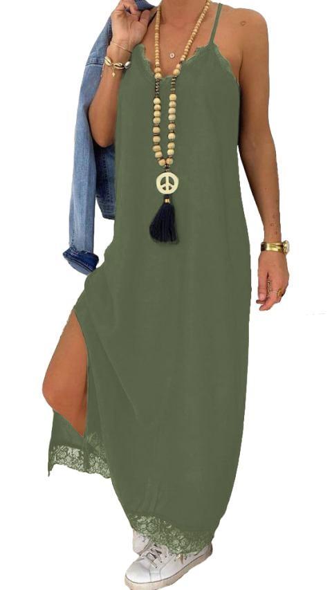 maxi šaty s krajkou Primarosa, olivová